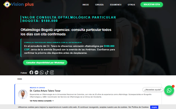 saludvisualcolombia.com escritorio Dr Talero