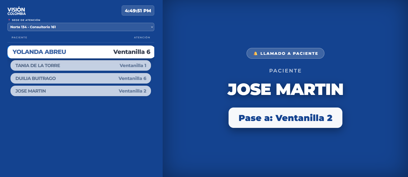 Sistema de gestión clínica pantalla principal